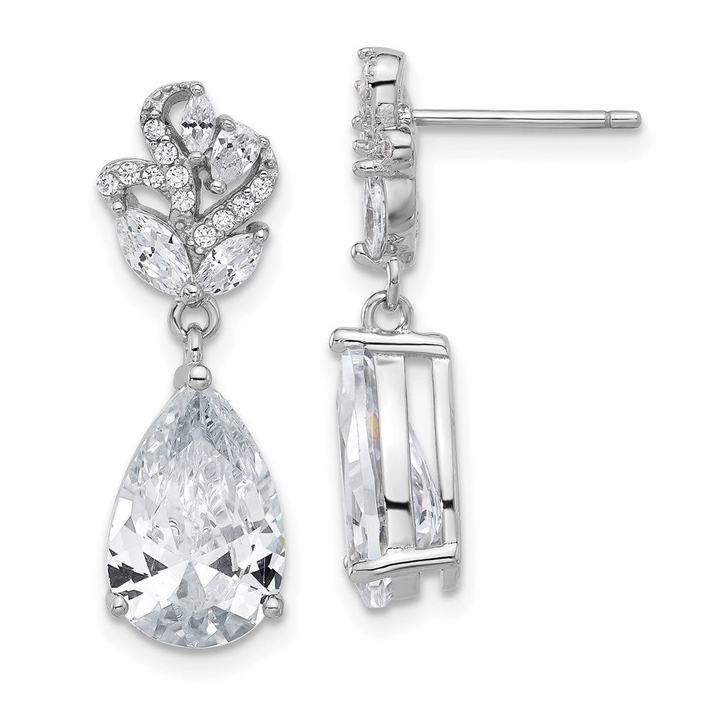 Cheryl M Sterling Silver Rhodium-plated Fancy Marquise-cut & Brilliant-cut Pear CZ Post Dangle Earrings