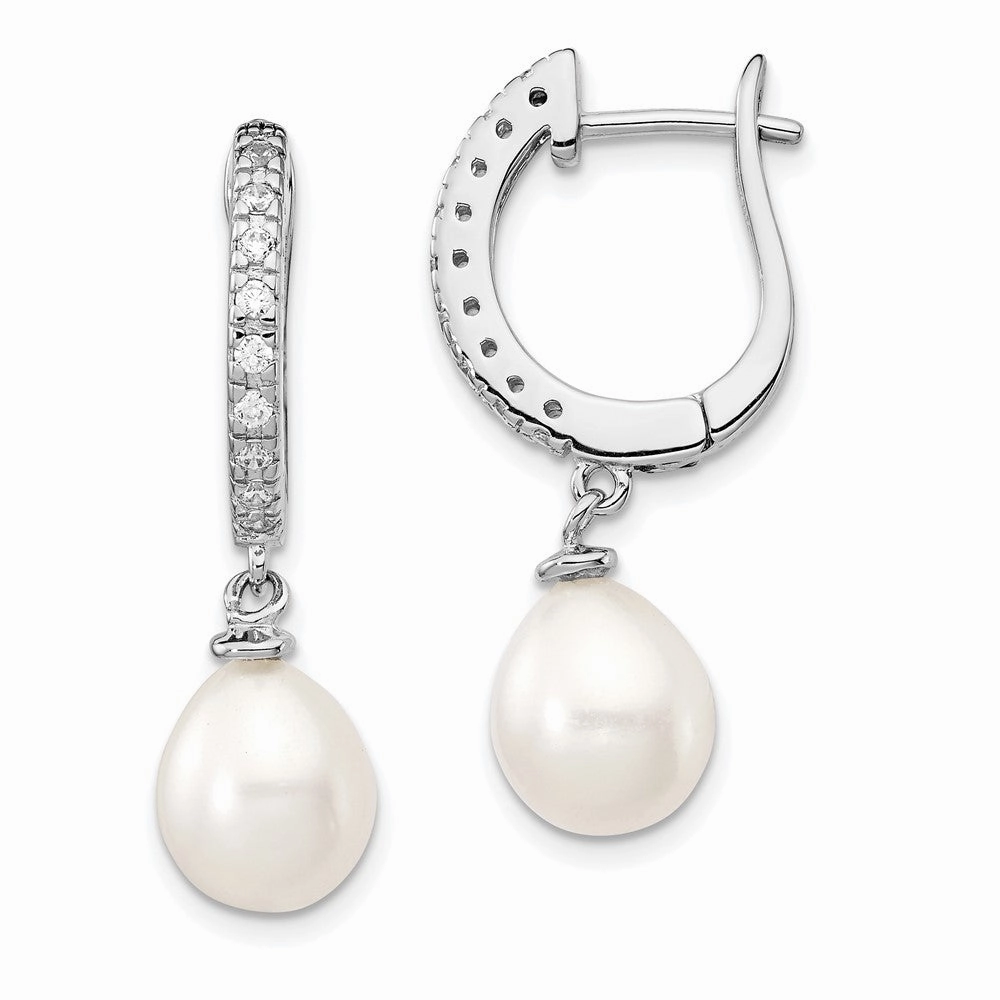 Cheryl M Sterling Silver Rhodium-plated Freshwater Cultured Pearl and Brilliant-cut CZ Dangle Earrings