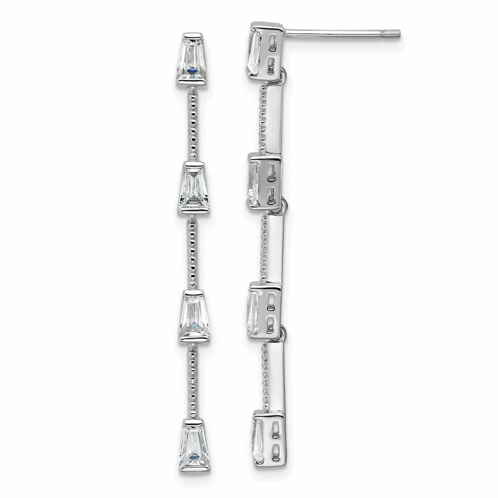 Cheryl M Sterling Silver Rhodium-plated Polished and Beaded CZ Post Dangle Earrings