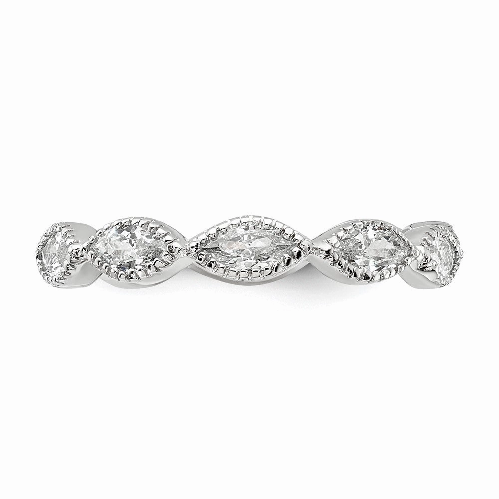 Cheryl M Sterling Silver Rhodium-plated Polished and Beaded Navette CZ Ring