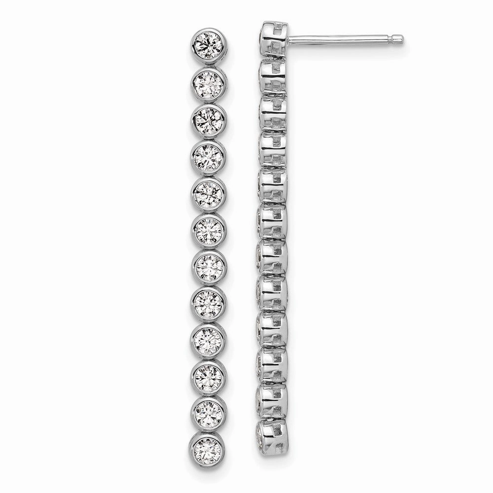 Cheryl M Sterling Silver Rhodium-plated Polished Bezel Set CZ Bar Post Dangle Earrings