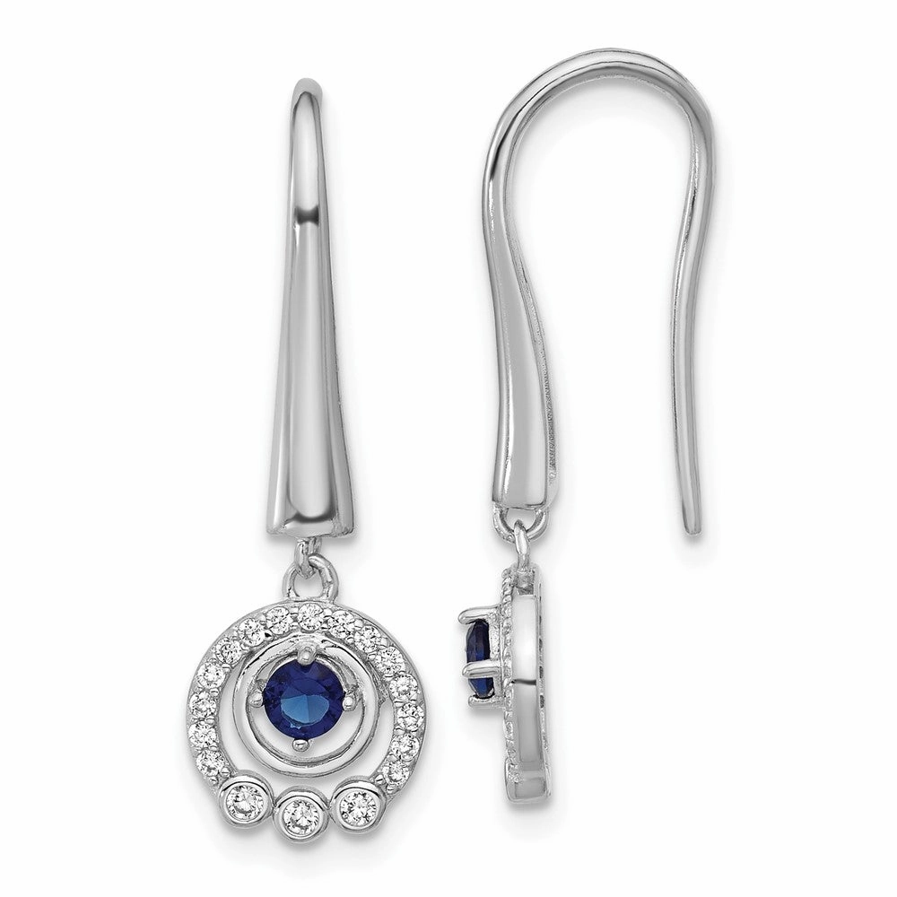 Cheryl M Sterling Silver Rhodium-plated Polished Blue Glass and CZ Circles Dangle Earrings