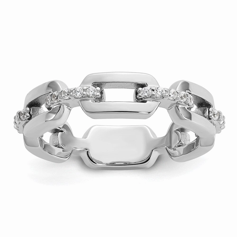 Cheryl M Sterling Silver Rhodium-plated Polished CZ Link Ring