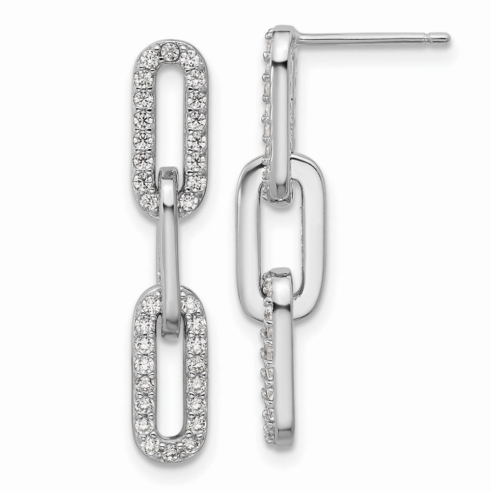 Cheryl M Sterling Silver Rhodium-plated Polished CZ Paperclip Link Post Dangle Earrings