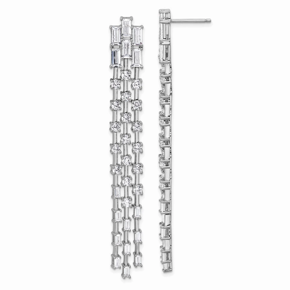Cheryl M Sterling Silver Rhodium-plated Polished Fancy 3-Row CZ Post Dangle Earrings