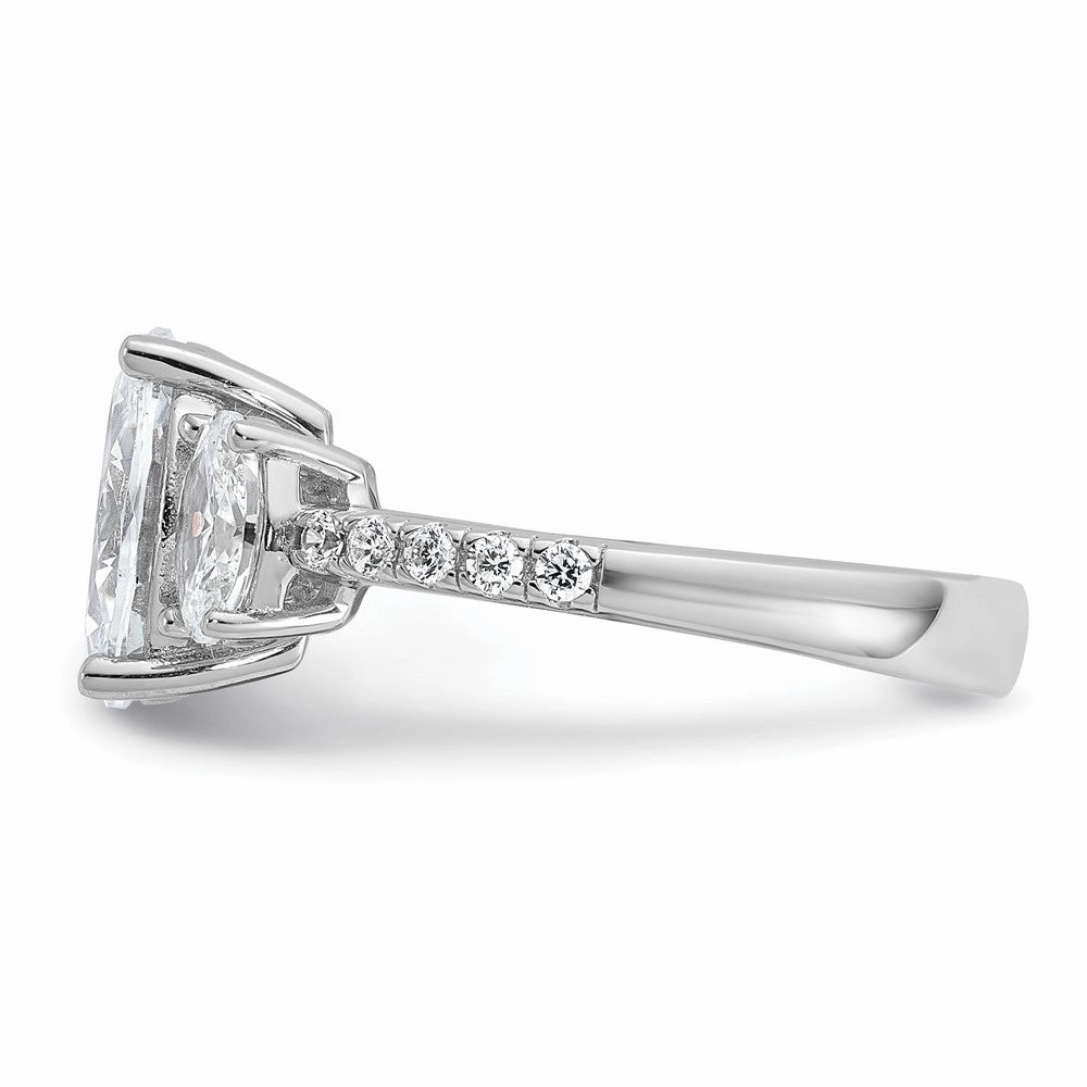Cheryl M Sterling Silver Rhodium-plated Polished Fancy 3-Stone Oval CZ Ring
