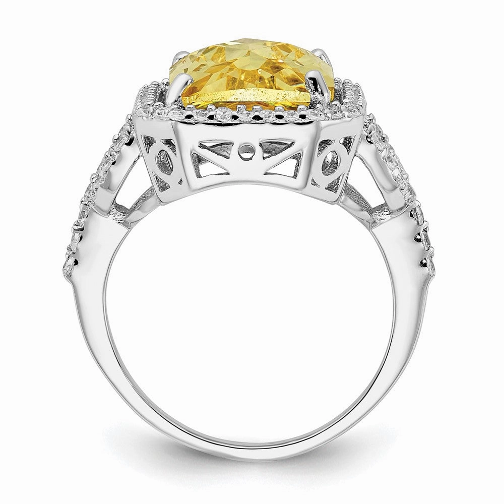 Cheryl M Sterling Silver Rhodium-plated Polished Fancy Yellow and White CZ Ring