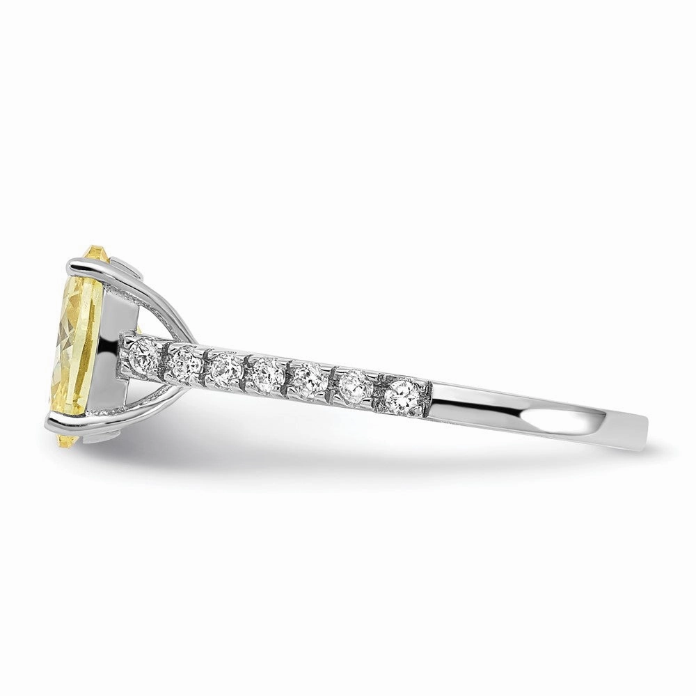 Cheryl M Sterling Silver Rhodium-plated Polished Oval Yellow and White CZ Ring
