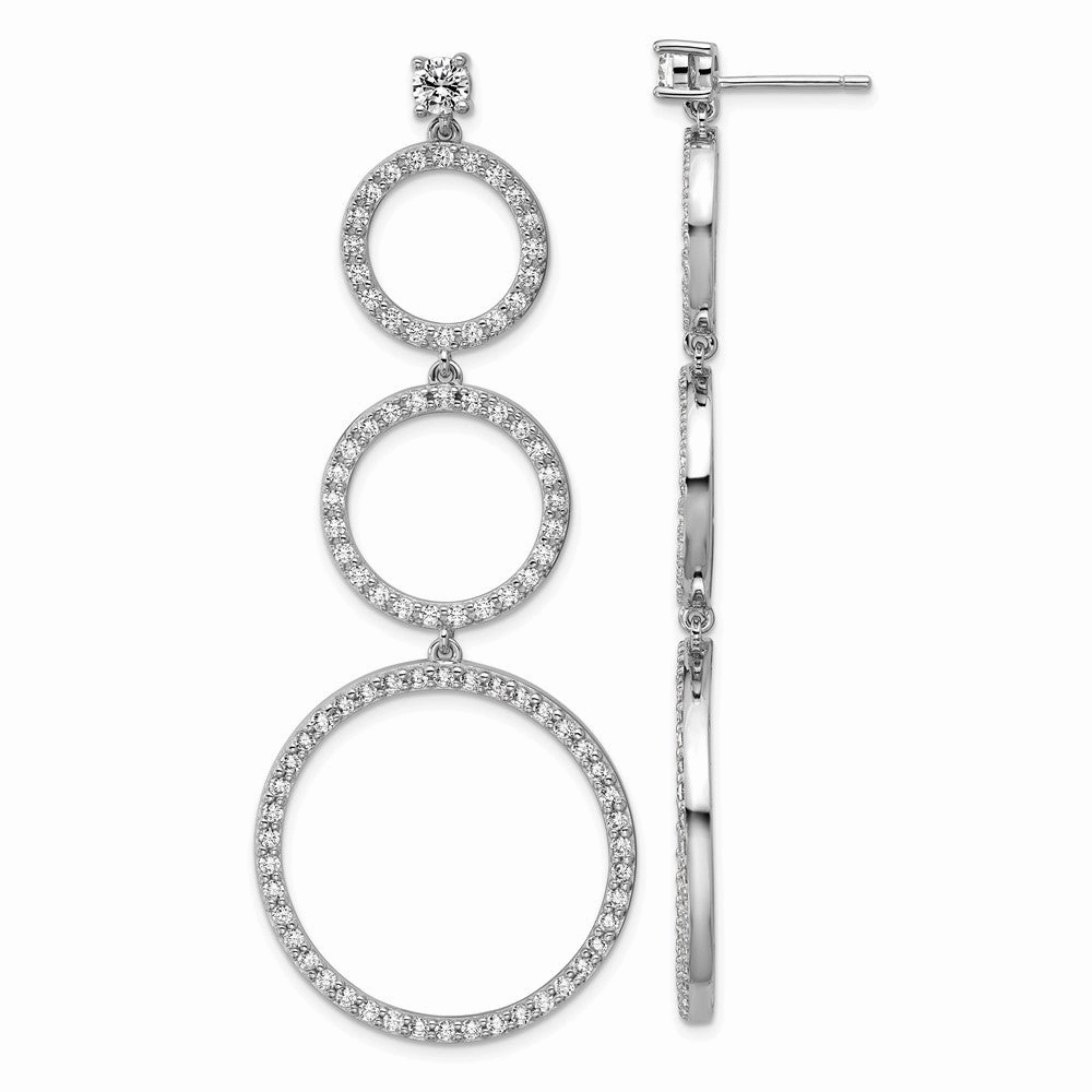 Cheryl M Sterling Silver Rhodium-plated Polished Three CZ Circles Post Dangle Earrings