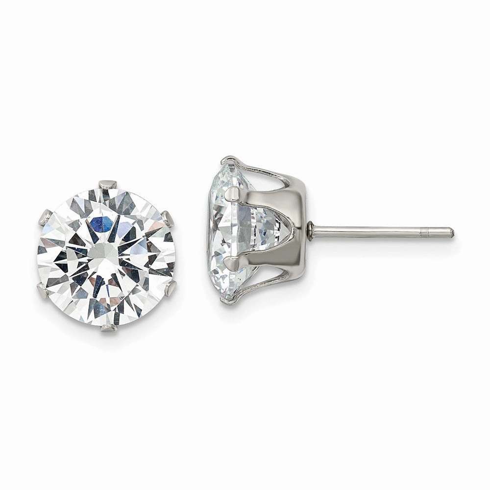 Chisel Stainless Steel Polished 10mm Round CZ Stud Post Earrings