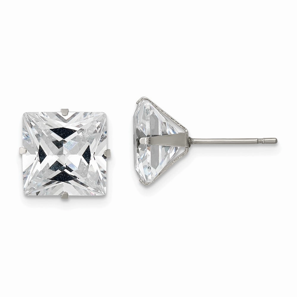 Chisel Stainless Steel Polished 10mm Square CZ Stud Post Earrings