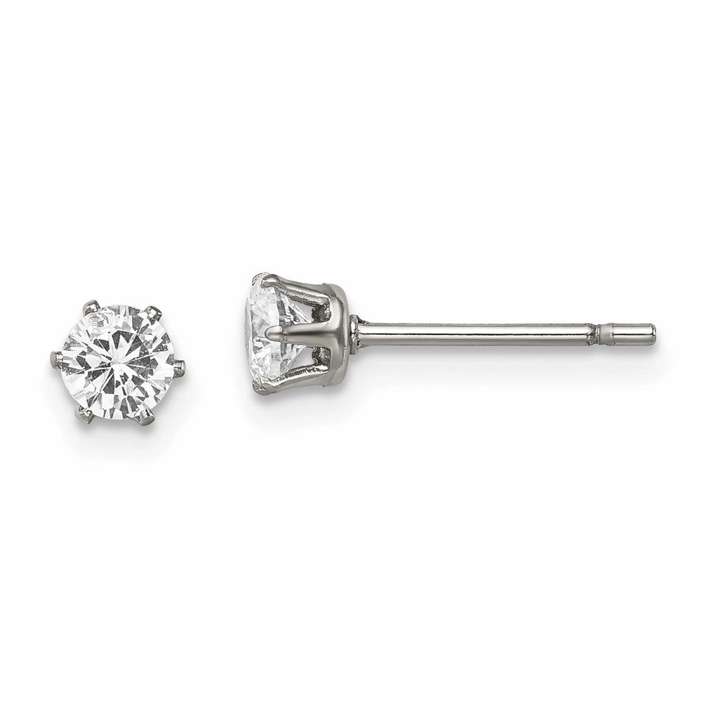 Chisel Stainless Steel Polished 4mm Round CZ Stud Post Earrings