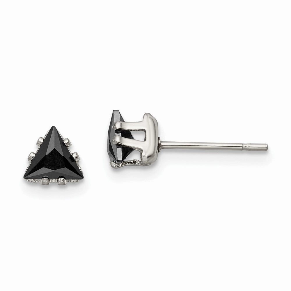 Chisel Stainless Steel Polished 5mm Black Triangle CZ Stud Post Earrings