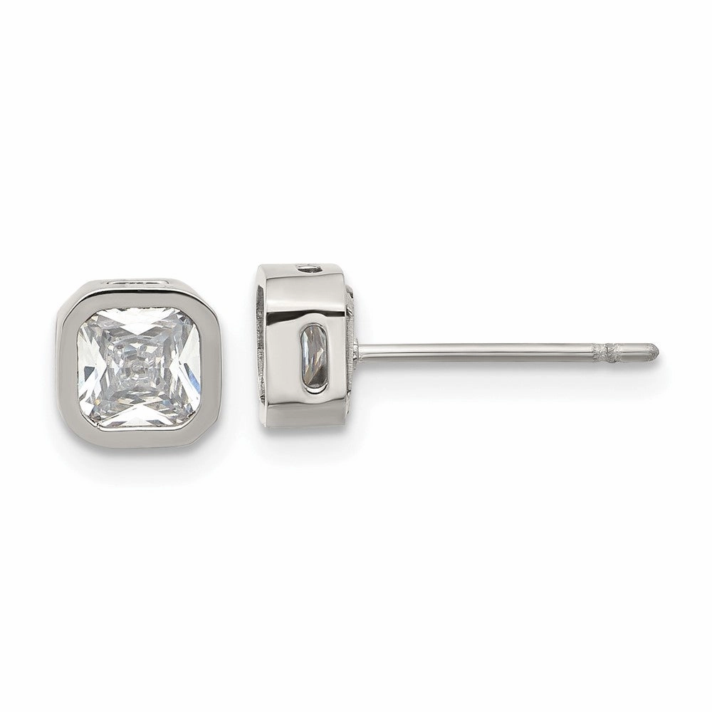 Chisel Stainless Steel Polished 5mm CZ Squared Post Earrings