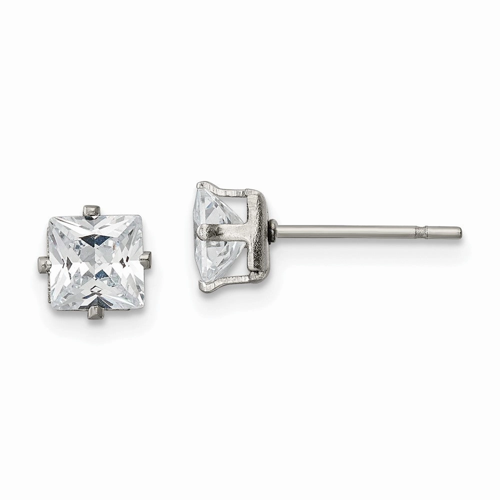 Chisel Stainless Steel Polished 5mm Square CZ Stud Post Earrings
