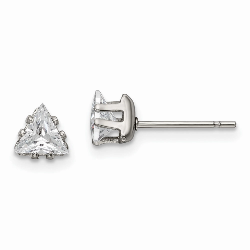 Chisel Stainless Steel Polished 5mm Triangle CZ Stud Post Earrings