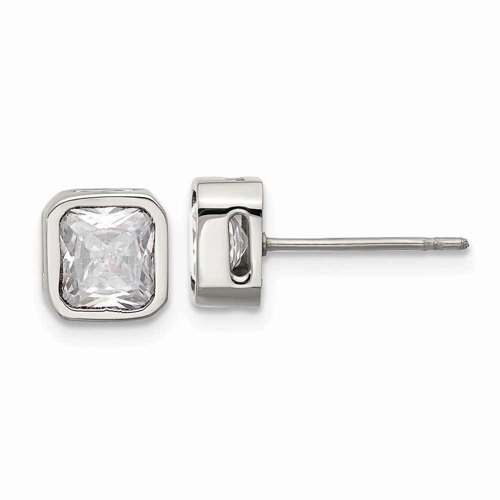 Chisel Stainless Steel Polished 6mm CZ Squared Stud Earrings