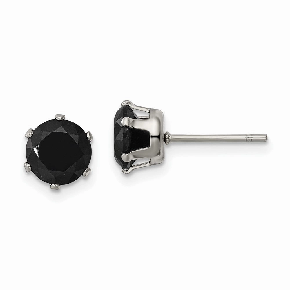 Chisel Stainless Steel Polished 7mm Black Round CZ Stud Post Earrings