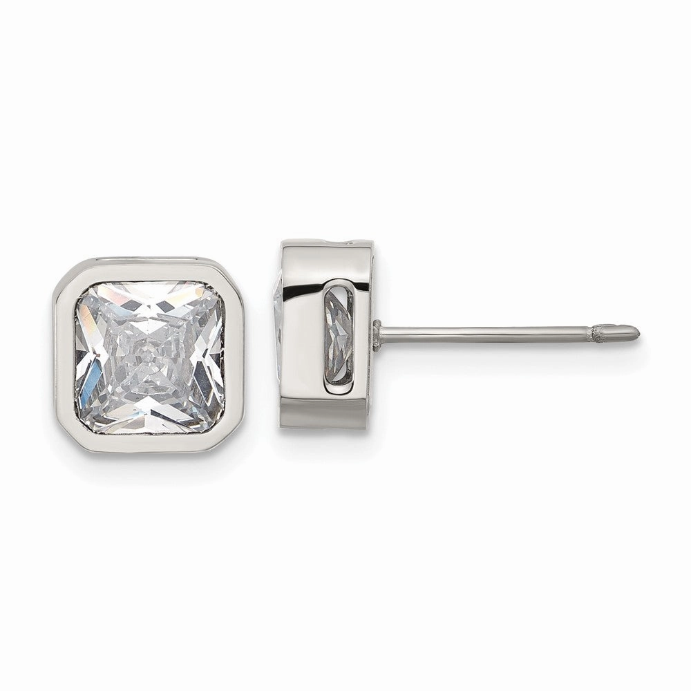 Chisel Stainless Steel Polished 7mm CZ Squared Stud Earrings