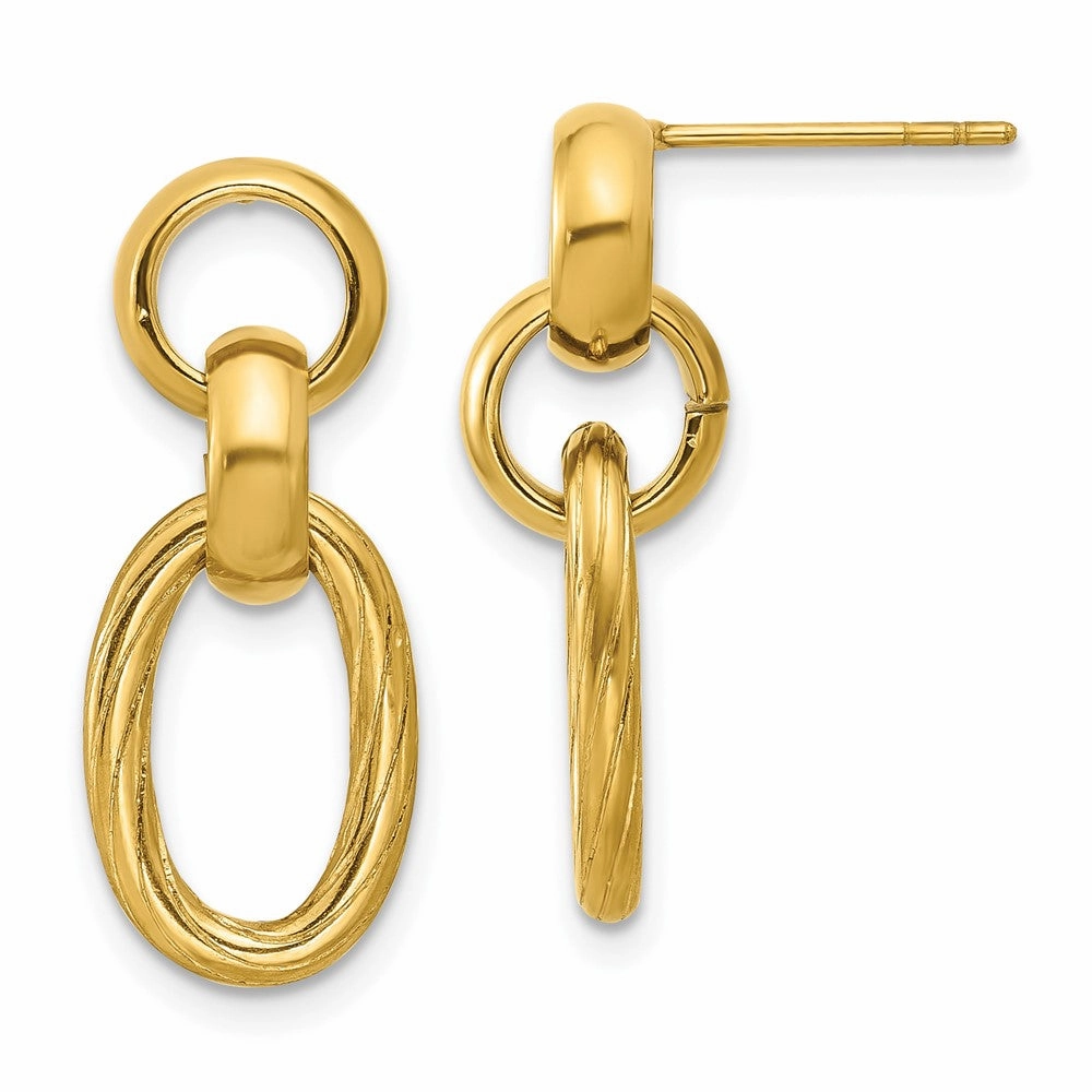 Chisel Stainless Steel Polished and Textured Yellow IP-plated Open Link Post Dangle Earrings