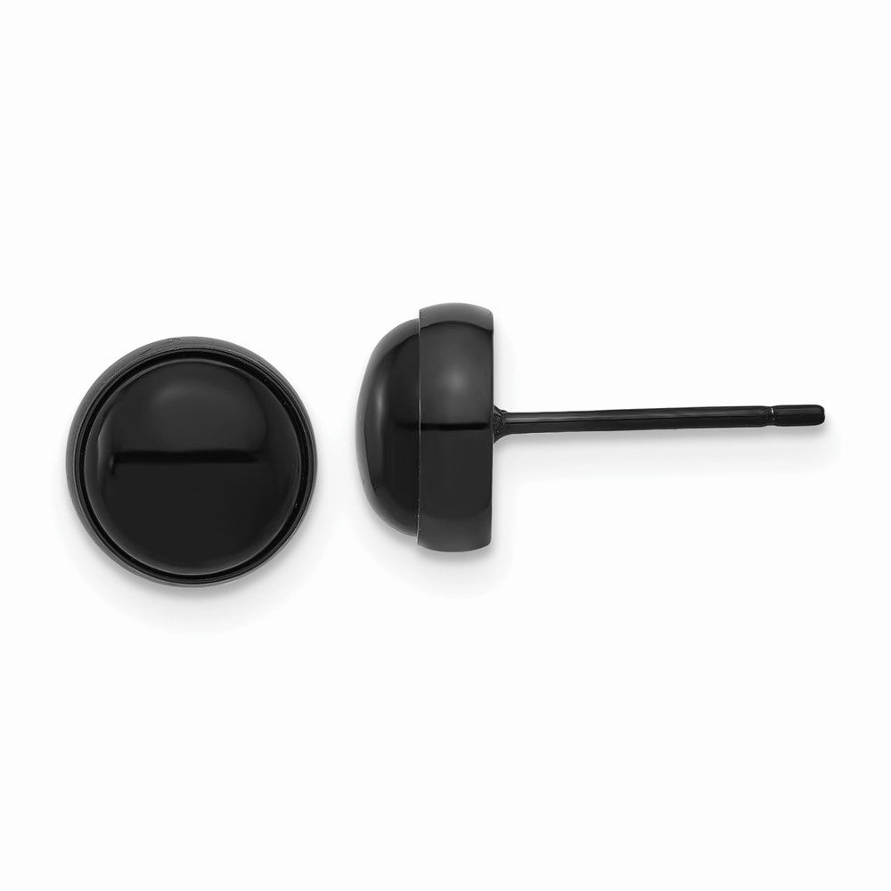 Chisel Stainless Steel Polished Black IP-plated Black Agate 8mm Post Earrings