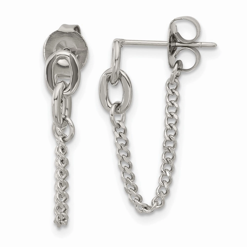 Chisel Stainless Steel Polished Chain Front and Back Post Dangle Earrings