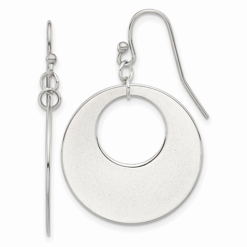Chisel Stainless Steel Polished Circles Dangle Shepherd Hook Earrings
