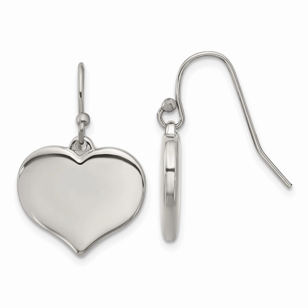 Chisel Stainless Steel Polished Heart Dangle Shepherd Hook Earrings