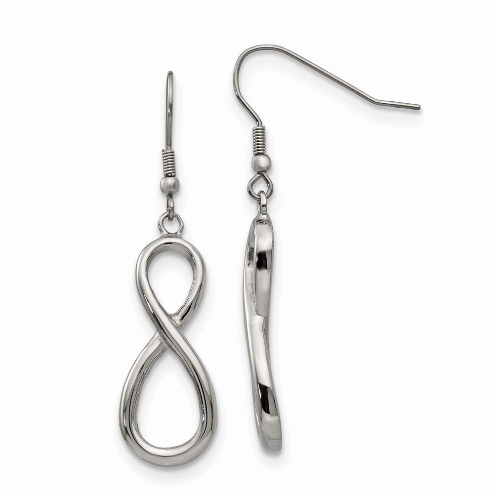 Chisel Stainless Steel Polished Infinity Dangle Shepherd Hook Earrings