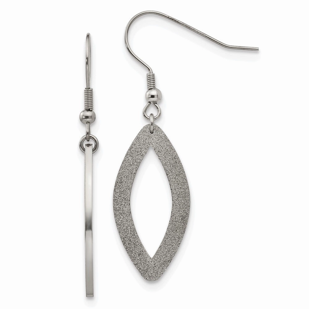 Chisel Stainless Steel Polished Laser Cut Oval Dangle Shepherd Hook Earrings