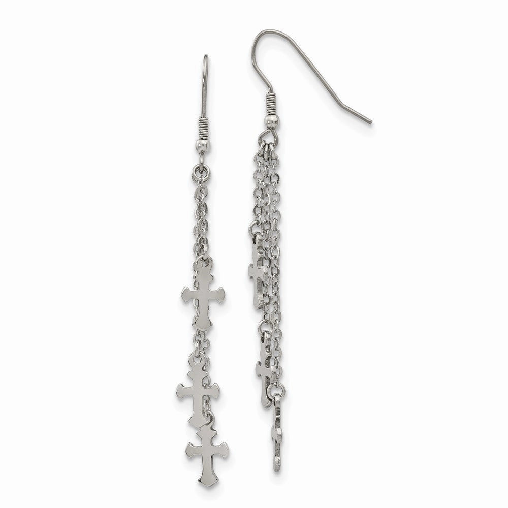 Chisel Stainless Steel Polished Multi Strand Cross Dangle Shepherd Hook Earrings