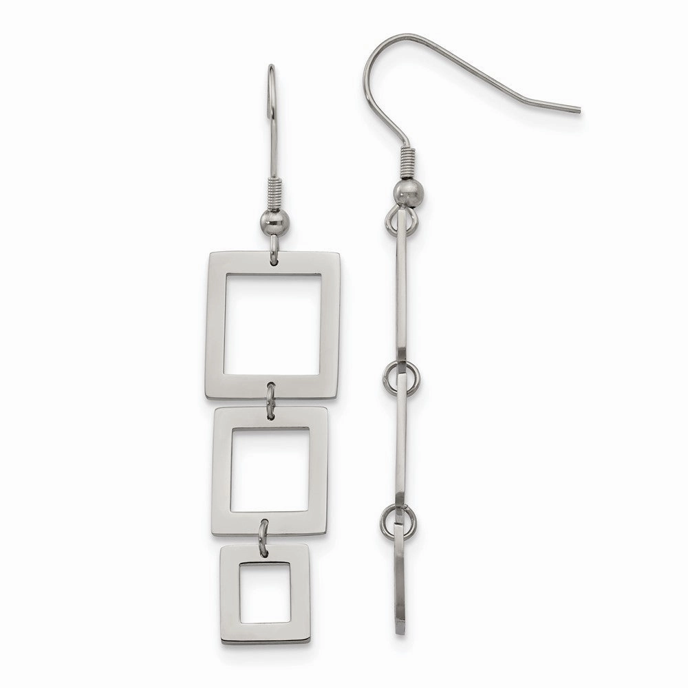 Chisel Stainless Steel Polished Squares Dangle Shepherd Hook Earrings