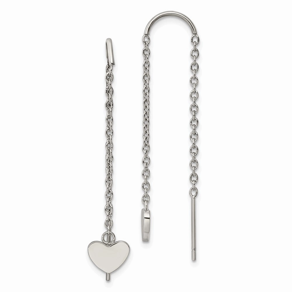 Chisel Stainless Steel Polished Threader Heart Dangle Earrings