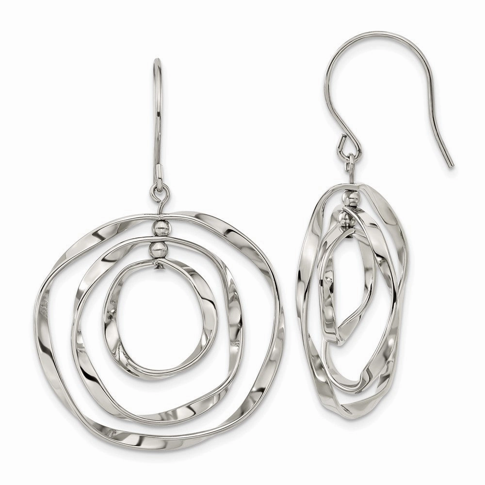 Chisel Stainless Steel Polished Wavy Circles Dangle Shepherd Hook Earrings