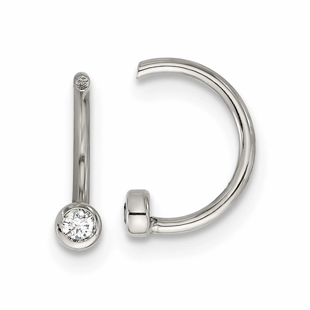 Chisel Stainless Steel Polished White Zircon Cuff Earrings