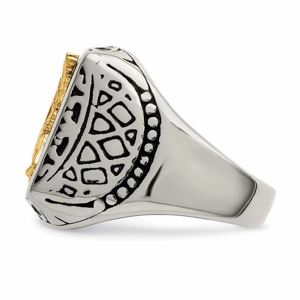 Chisel Stainless Steel with 14k Gold Accent Antiqued and Polished Eagle Ring