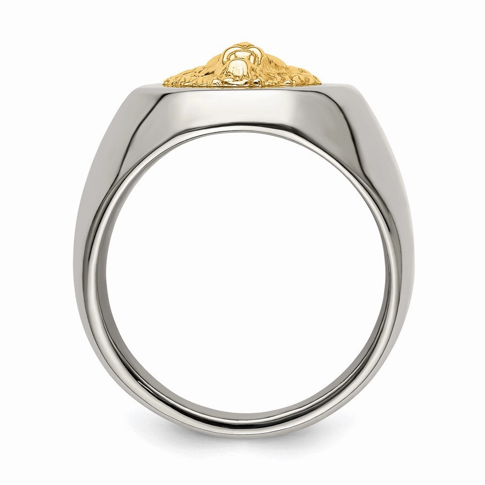 Chisel Stainless Steel with 14k Gold Accent Polished Lion Head Ring