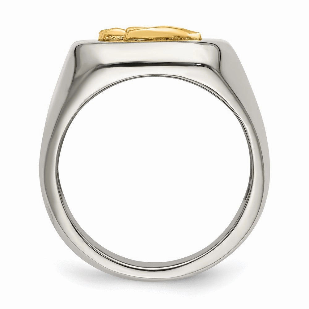 Chisel Stainless Steel with 14k Gold Accent Polished Praying Hands Ring
