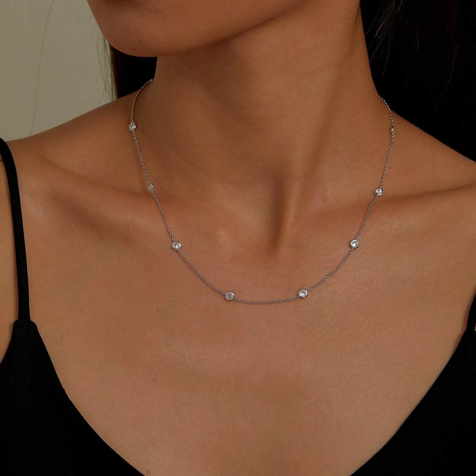 Classic Bezel-Set Station Necklace N0008BTP18