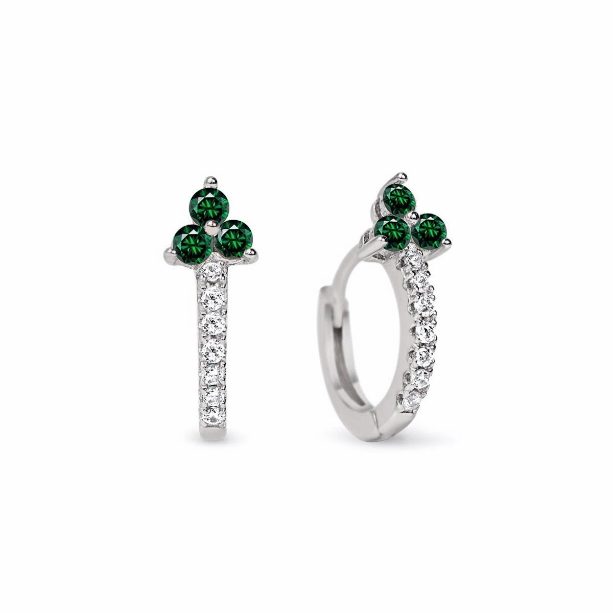 Clover Gemstone Huggie Earrings Emerald