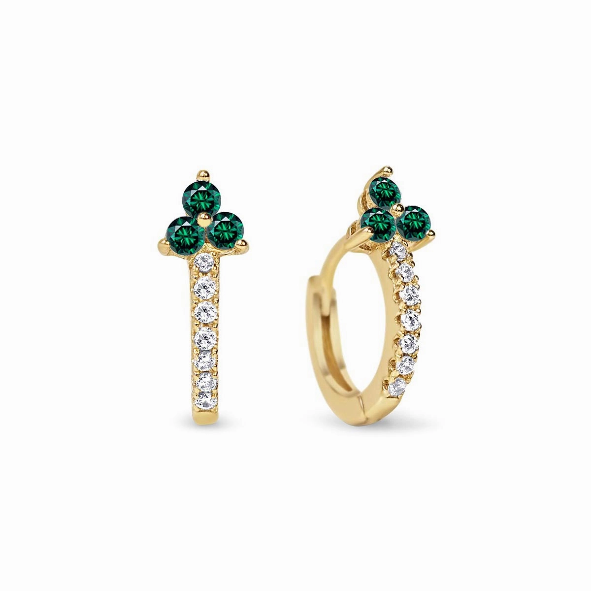 Clover Gemstone Huggie Earrings Emerald