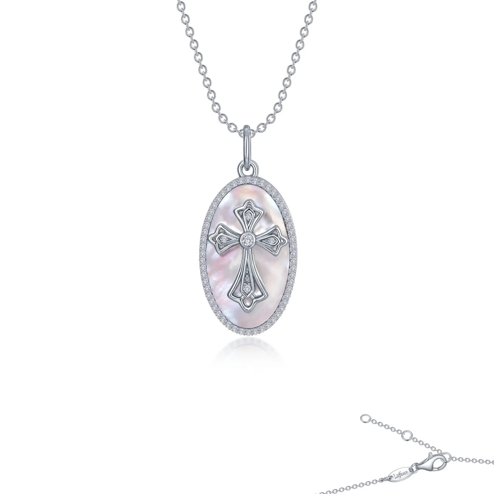 Cross on Mother of Pearl Disc Necklace P0279PLP20