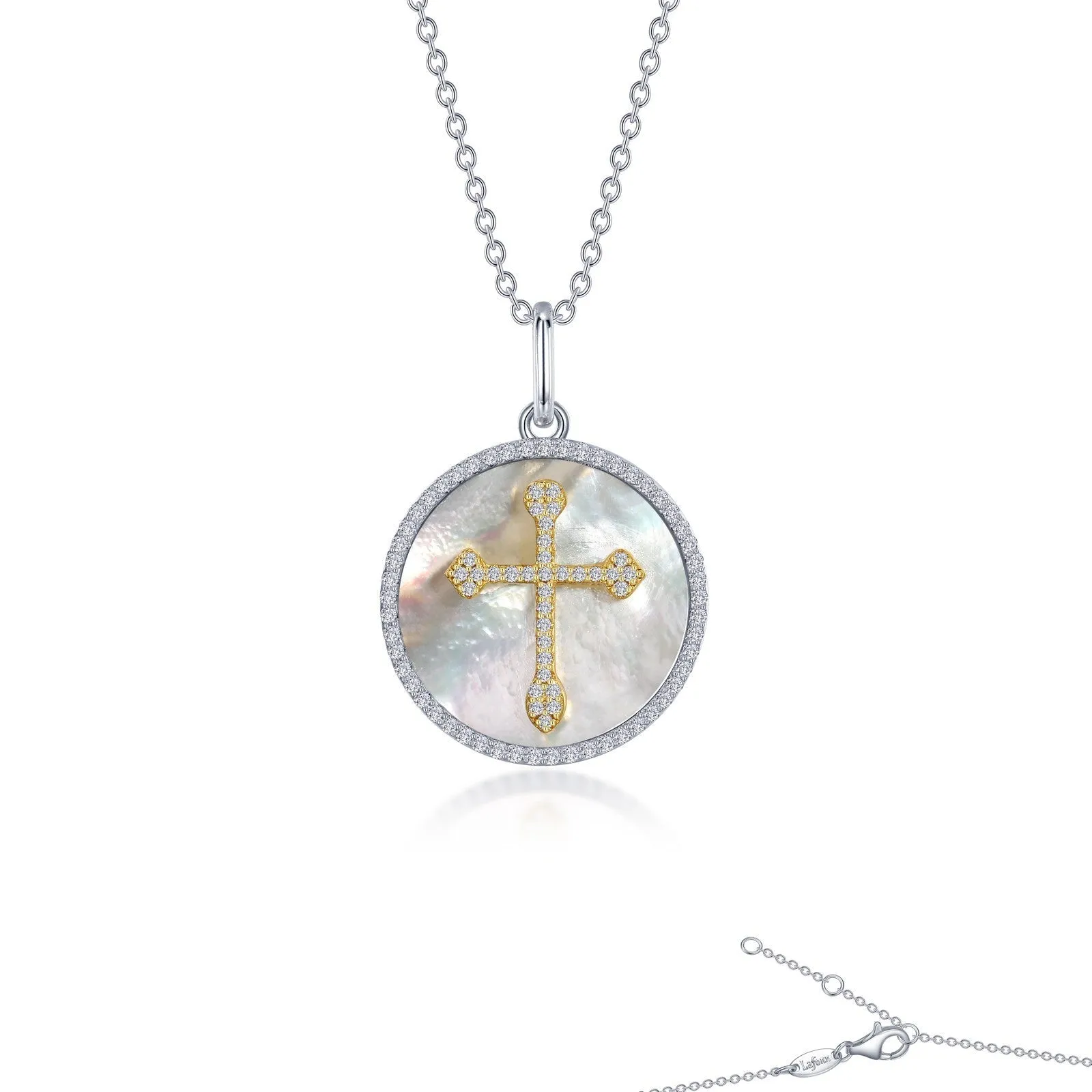 Cross on Mother of Pearl Disc Necklace P0284PLT20