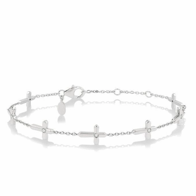 Cross Petite Diamond Station Chain Bracelet