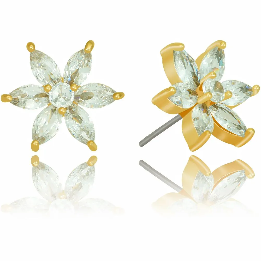 Cubic Zirconia DaylilyFlower Earrings