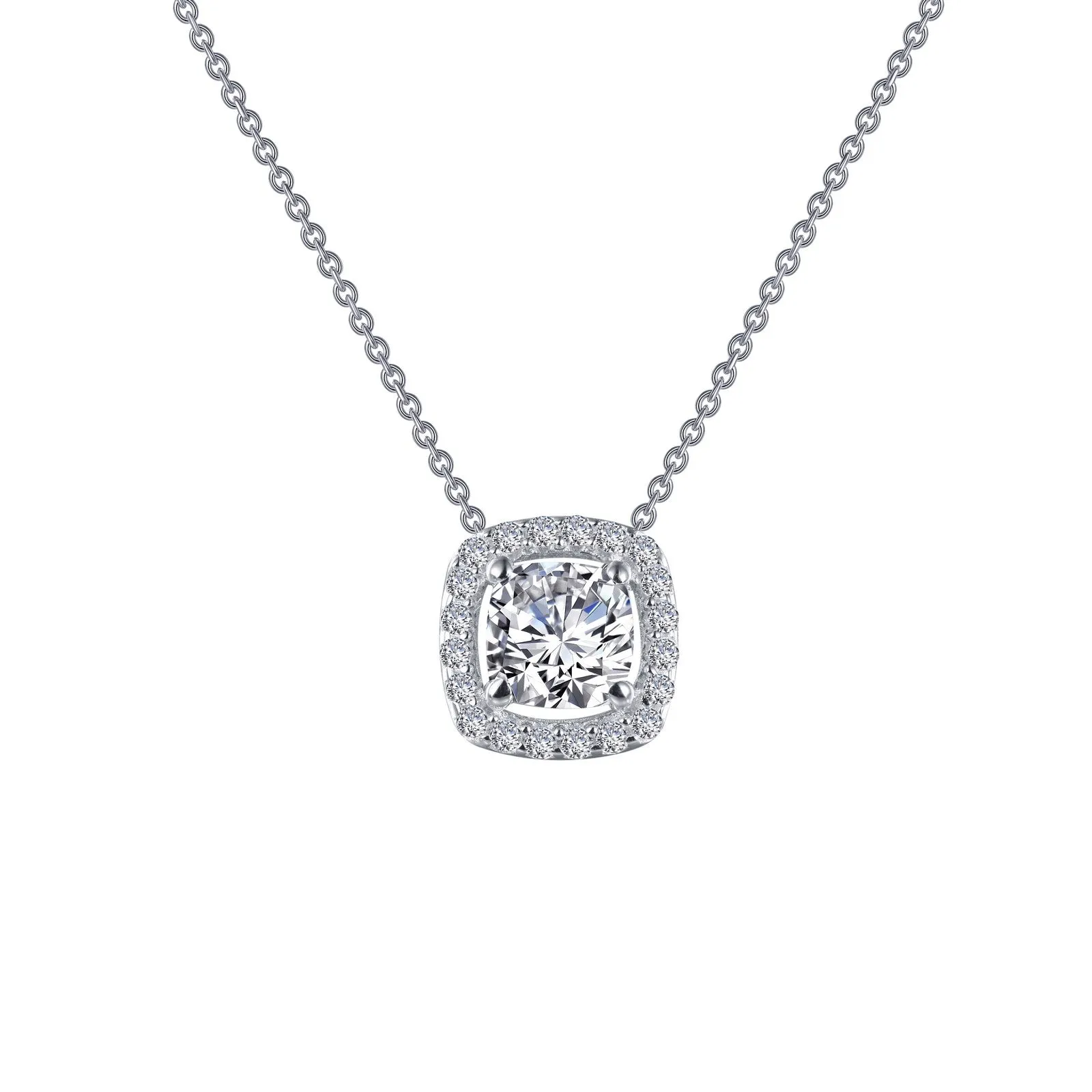 Cushion-Cut Halo Necklace N0100CLP18