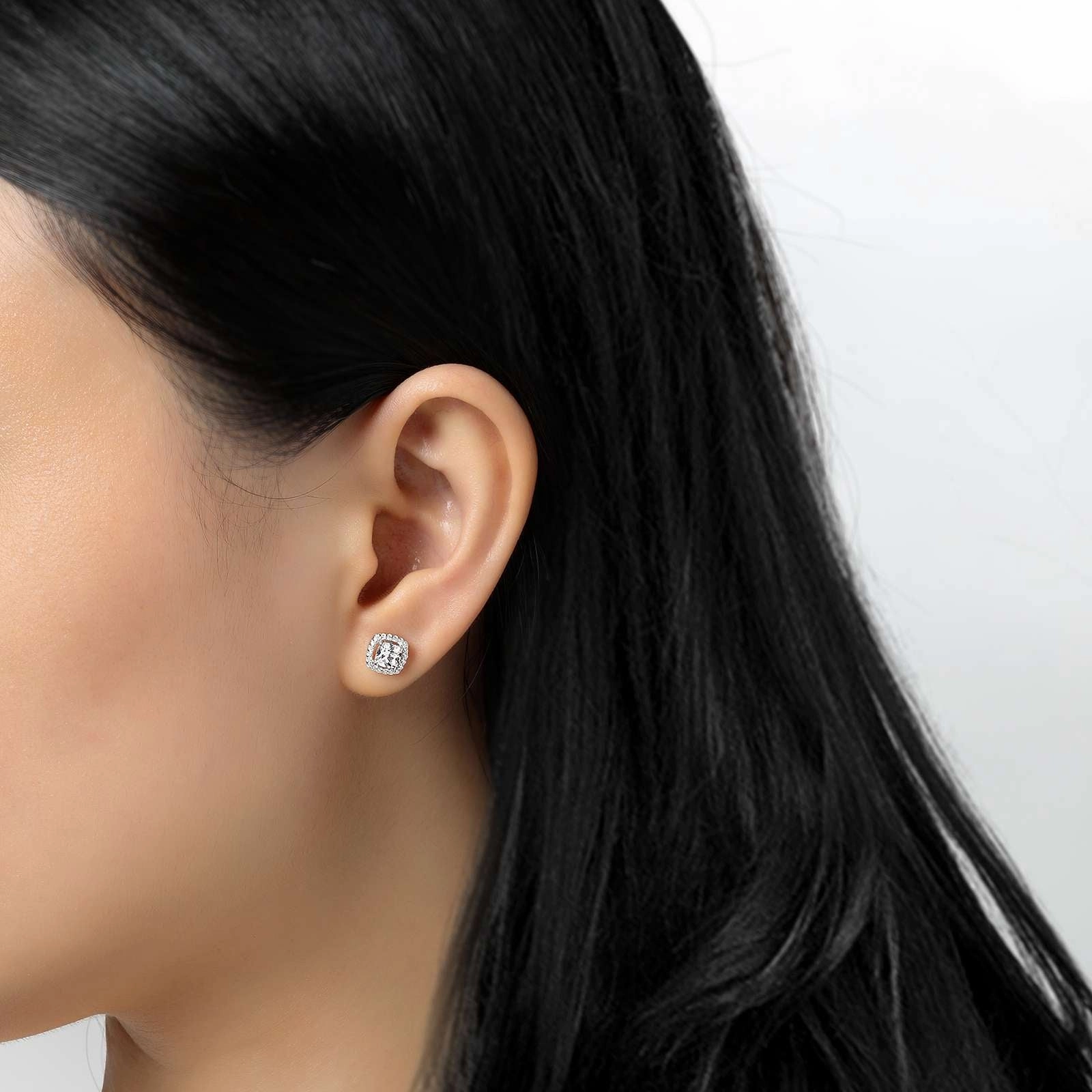 Cushion-Cut Halo Stud Earrings E0329AMP00