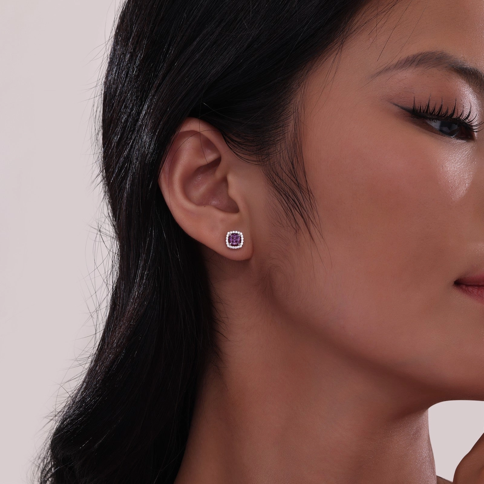 Cushion-Cut Halo Stud Earrings E0329AMP00