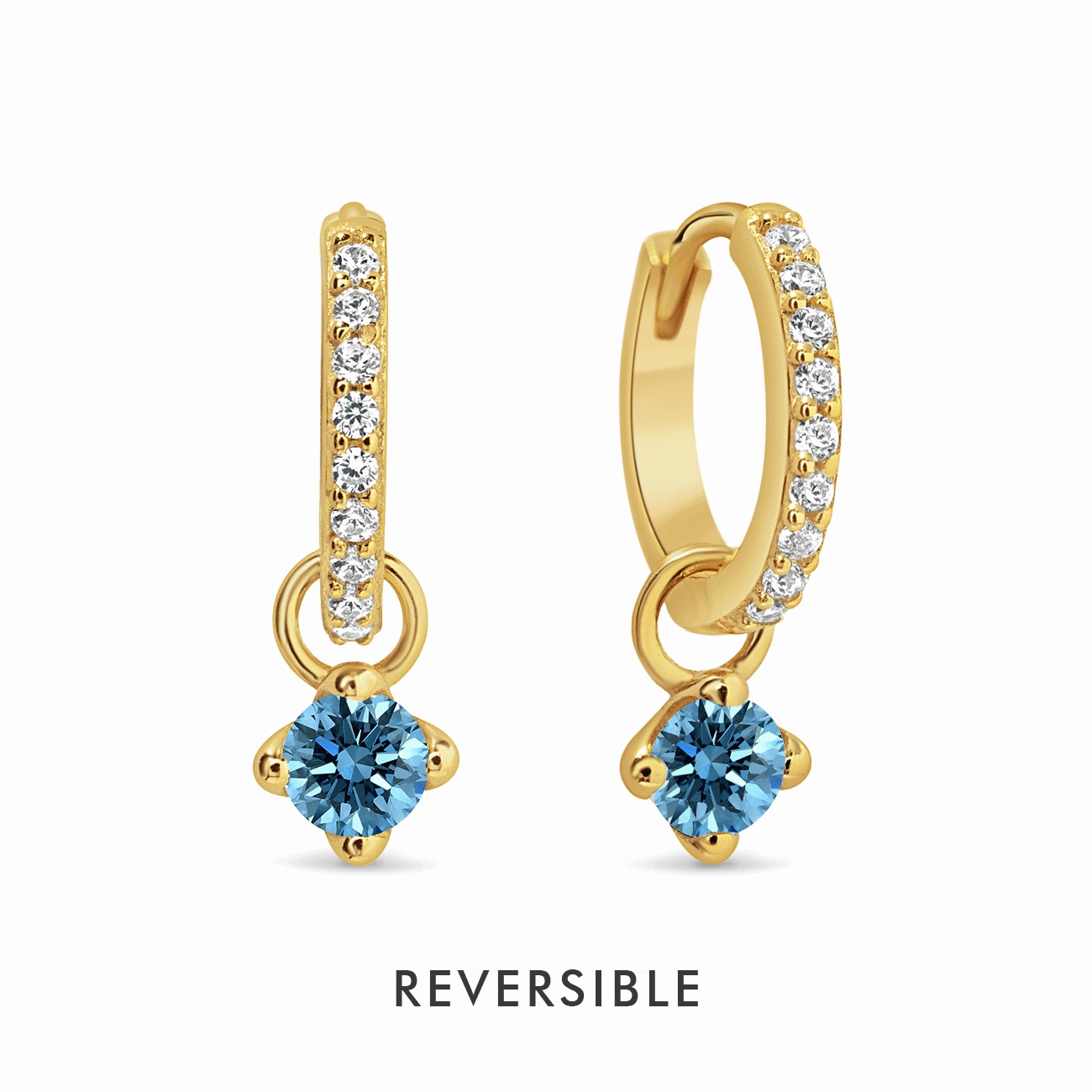 Dangling Gemstone Pav Huggies Blue Zircon