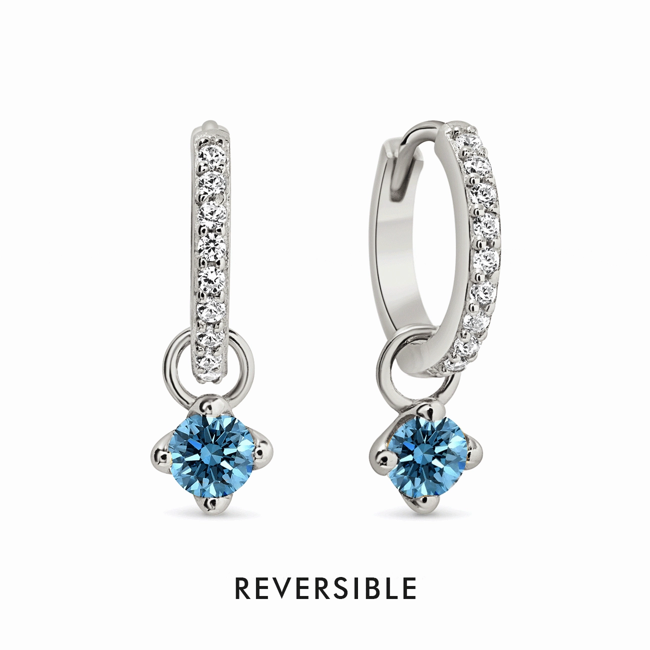 Dangling Gemstone Pav Huggies Blue Zircon